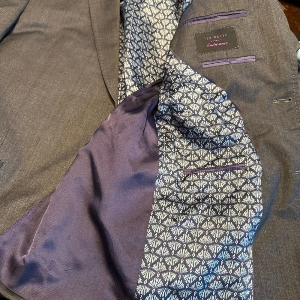 Ted Baker London Mens Gray Roger Trim Fit Solid Wool Blazer Button Closure 42L